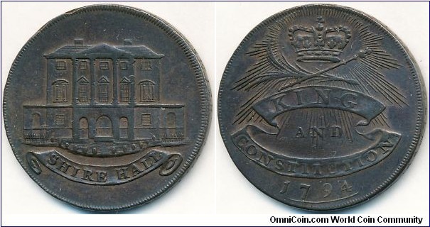 Essex, Chelmsford, Shire Hall, Crown, King & Constitution, 1/2 Penny.