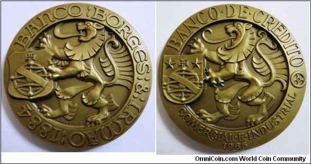 1965 Portugal Medalha Banco Borges & Irmao 1884. Bronze 80MM/200 gm.
