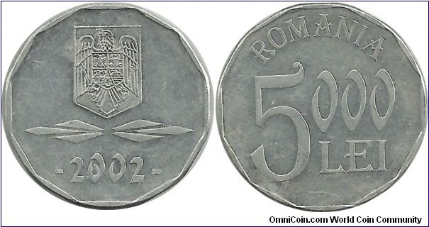 Romania 5000 Lei 2002