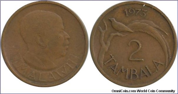 Malawi 2 Tambala 1973 - President Dr. Hastings Kamuzu Banda
