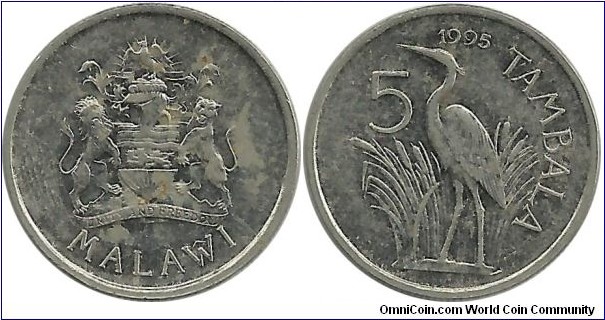 Malawi 5 Tambala 1995-obverse with arms