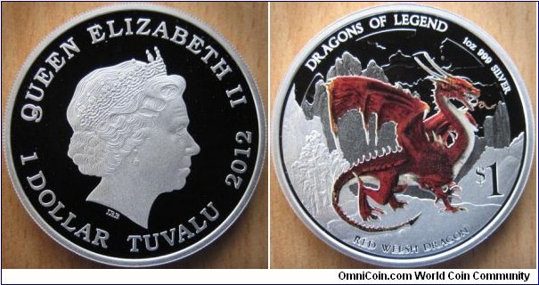1 Dollar - Red Welsh dragon - 31.13 g Ag .999 Proof - mintage 5,000