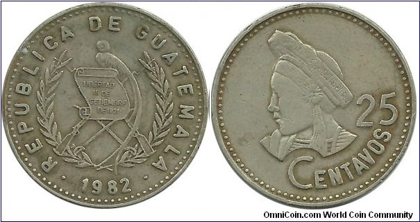 Guatemala 25 Centavos 1982
