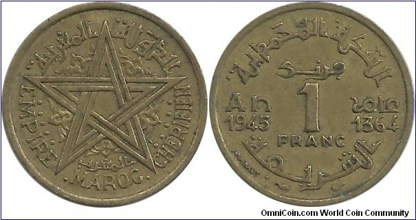 Morocco 1 Franc AH1364-1945