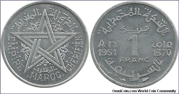 Morocco 1 Franc AH1370-1951