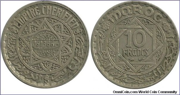 Morocco 10 Francs AH1366(1946)