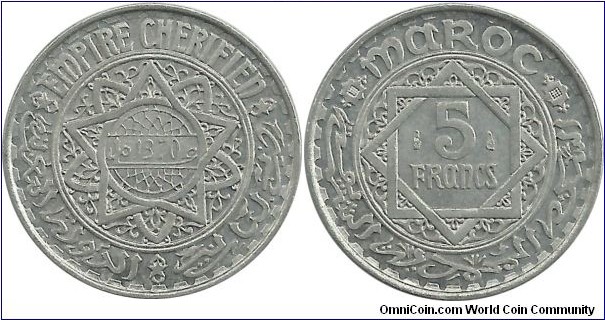 Morocco 5 Francs AH1370(1951)