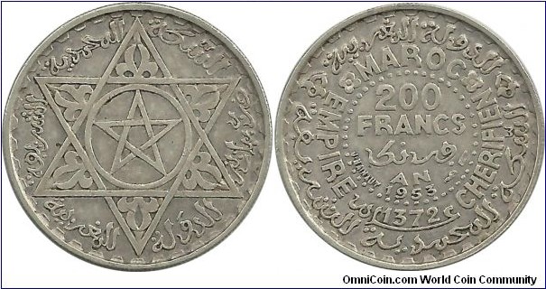 Morocco 200 Francs AH1372-1953
