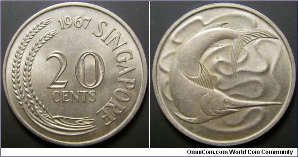 Singapore 1967 20 cents. 