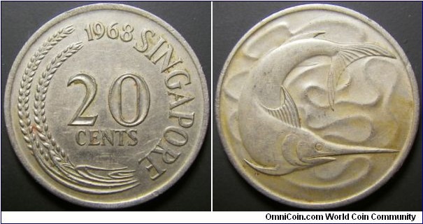 Singapore 1968 20 cents. 