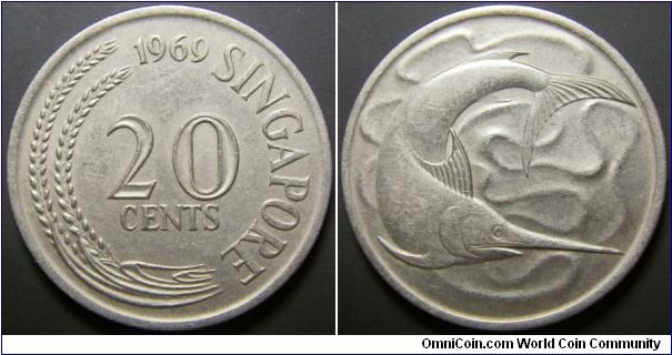 Singapore 1969 20 cents. 