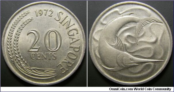 Singapore 1972 20 cents. 