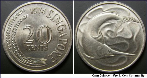Singapore 1974 20 cents. 