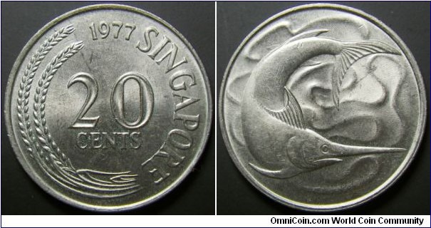 Singapore 1977 20 cents. 