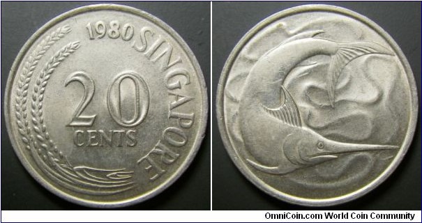 Singapore 1980 20 cents. 