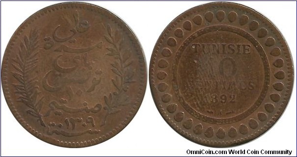 Tunisia 10 Centimes 1309-1892A