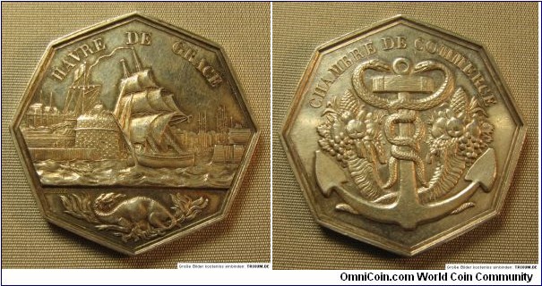 1900 o.j. France Harve de Grace Chambre de Commerce Medal by Barre. Silver 34MM./14.3 gm.
