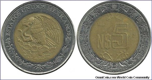Mexico 5 Nuevos Pesos 1992