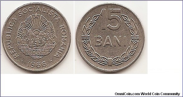 15 Bani
KM#93
2.8800 g., Nickel Clad Steel, 19.5 mm. Obv: National emblem Rev: Value within wreath Edge: Plain Designer: H. Ionescu