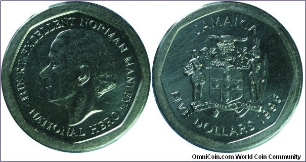 Jamaica5Dollars-km163-1995