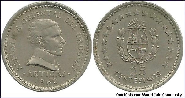 Uruguay 25 Centesimos 1960