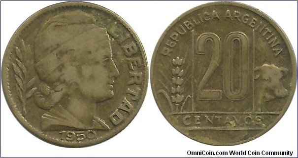 Argentina 20 Centavos 1950