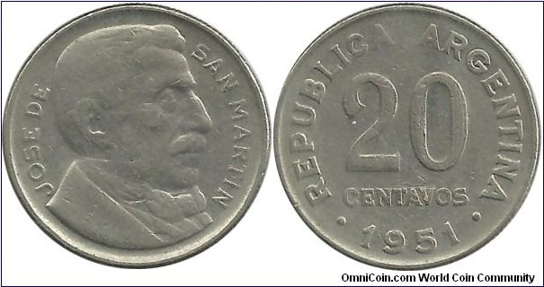 Argentina 20 Centavos 1951