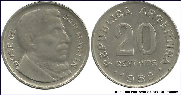 Argentina 20 Centavos 1952