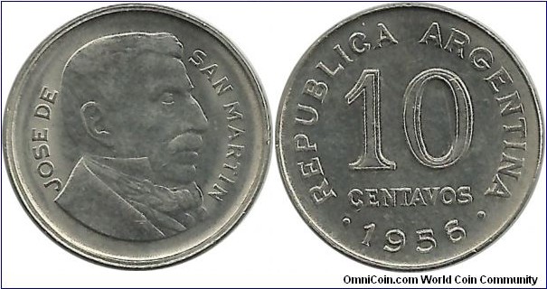 Argentina 10 Centavos 1956