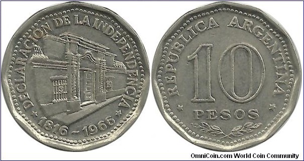 Argentina 10 Pesos 1816-1966, 150th year of  Declaration of Independence