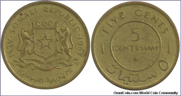 Somali 5 Centesimi 1967