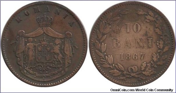 Romania 10 Bani 1867Heaton (Mint in Heaton-Birmingham)