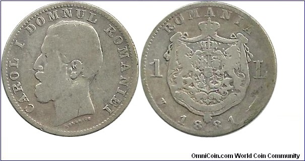 Romania 1 Leu 1881V Prince Carol I