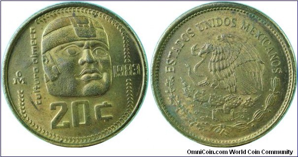 Mexico20Centavos-CultureOlmeca-km491-1983