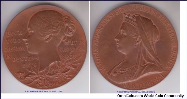 1897 Great Britain official 60'th aniversary jubilee large bronze medal; nice almost uncriculated condition.