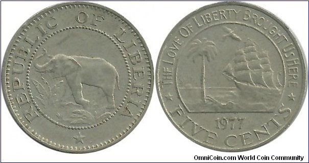 Liberia 5 Cents 1977