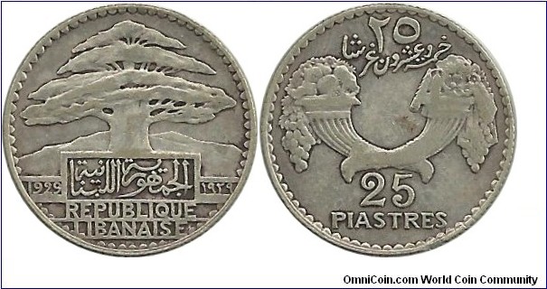 Lebanon 25 Piastres 1929(Ag)