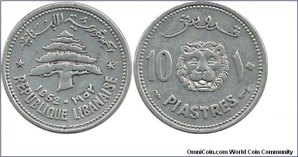 Lebanon 10 Piastres 1952