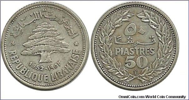 Lebanon 50 Piastres 1952(Ag)