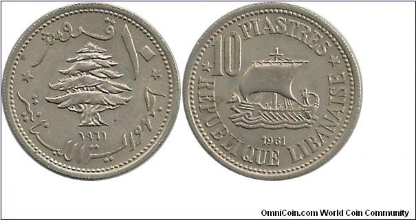 Lebanon 10 Piastres 1961