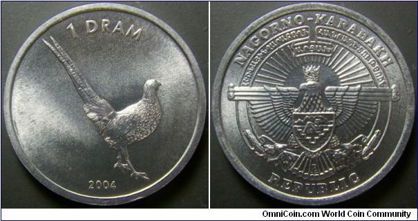 Nagorno-Karabakh 2004 1 dram, featuring pheasant. Weight: 1.13g. 