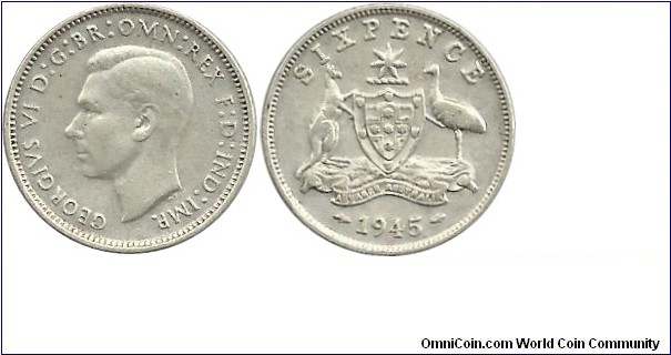 Australia 6 Pence 1945