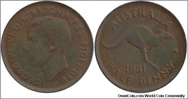 Australia ½ Penny 1951