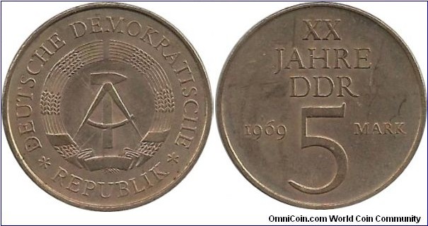 DDR 5 Mark 1969 - XX Jahre DDR