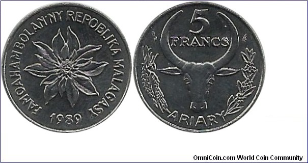 Madagascar 5 Francs 1989