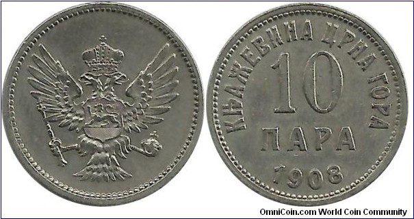 Montenegro 10 Para 1908