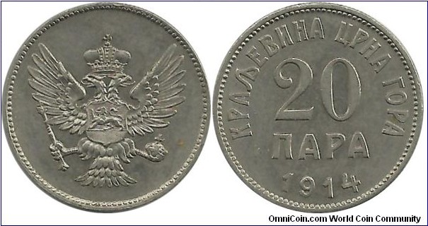 Montenegro 20 Para 1914