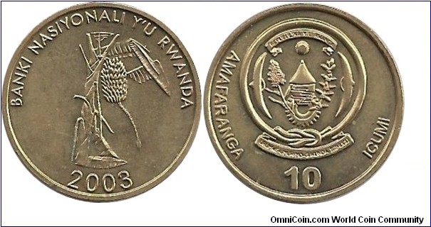 Rwanda 10 Francs 2003 - Banki Nasiyonali