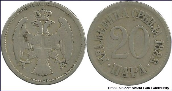 Serbia-Kingdom 20 Para 1883 - King Milan I (1882-1889)