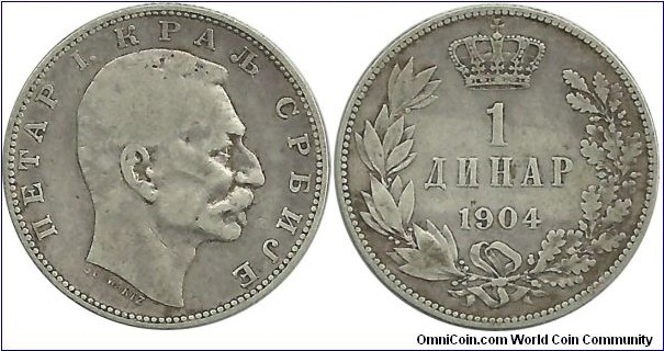 Serbia-Kingdom 1 Dinar 1904 - King Petar I (1903-1918)